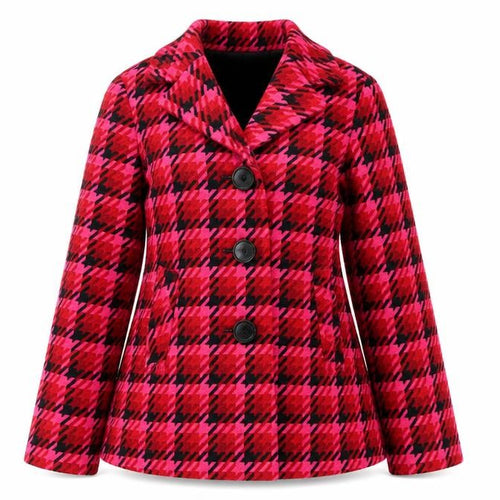 New Look Women Pink Check Wool Blend Pea Coat UK 10 Lined