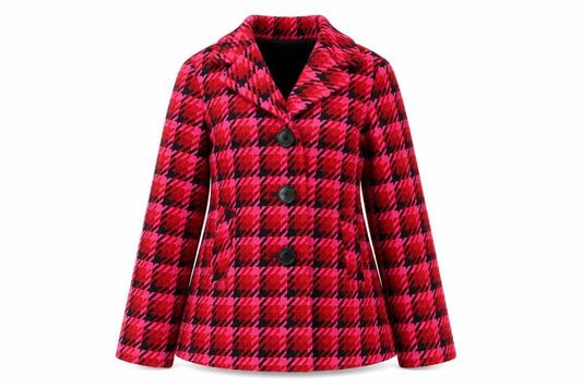 New Look Women Pink Check Wool Blend Pea Coat UK 10 Lined