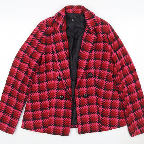 New Look Women Pink Check Wool Blend Pea Coat UK 10 Lined