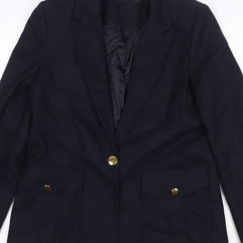 ME+EM Women’s Navy Size 10 Tailored Single-Breasted Blazer Gold Buttons