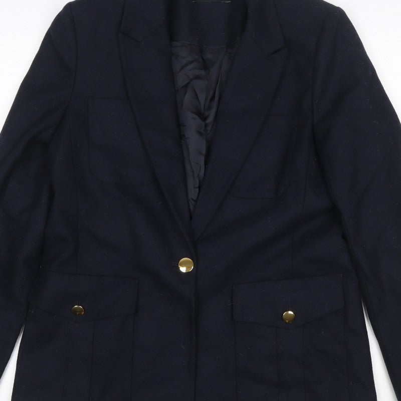 ME+EM Women’s Navy Size 10 Tailored Single-Breasted Blazer Gold Buttons