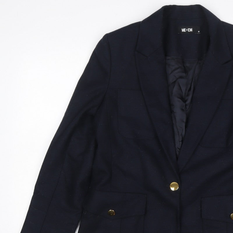 ME+EM Women’s Navy Size 10 Tailored Single-Breasted Blazer Gold Buttons