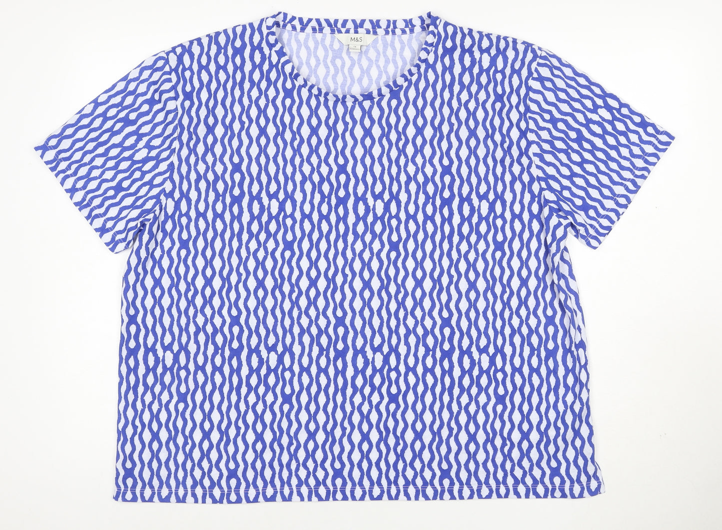 Marks and Spencer Women Blue Geometric Relaxed Jersey T-Shirt UK 18