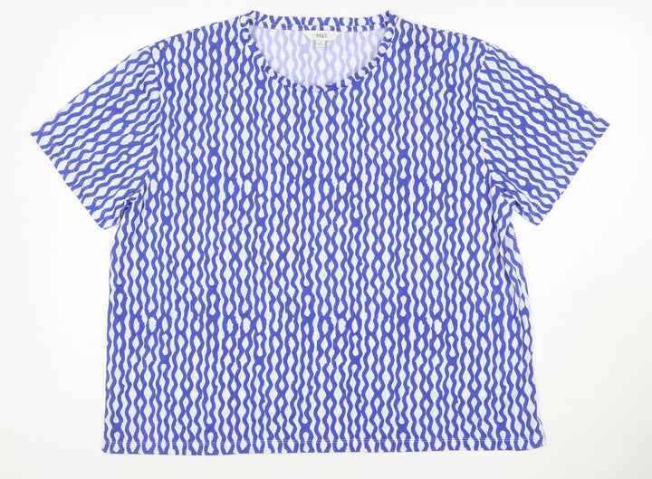 Marks and Spencer Women Blue Geometric Relaxed Jersey T-Shirt UK 18