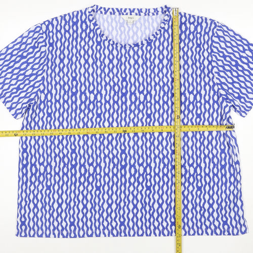 Marks and Spencer Women Blue Geometric Relaxed Jersey T-Shirt UK 18