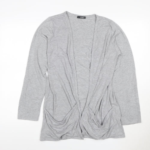 Quiz Women Grey Open Cardigan UK 14 Long Sleeve V-Neck Stretch Jersey