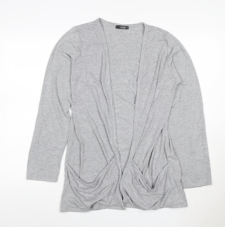 Quiz Women Grey Open Cardigan UK 14 Long Sleeve V-Neck Stretch Jersey