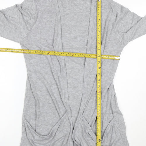 Quiz Women Grey Open Cardigan UK 14 Long Sleeve V-Neck Stretch Jersey