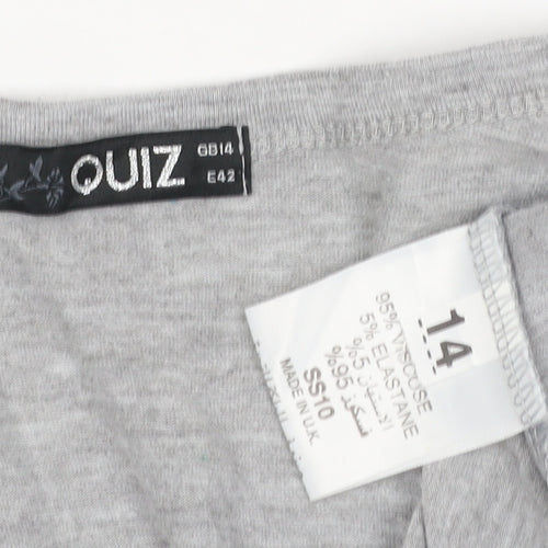 Quiz Women Grey Open Cardigan UK 14 Long Sleeve V-Neck Stretch Jersey