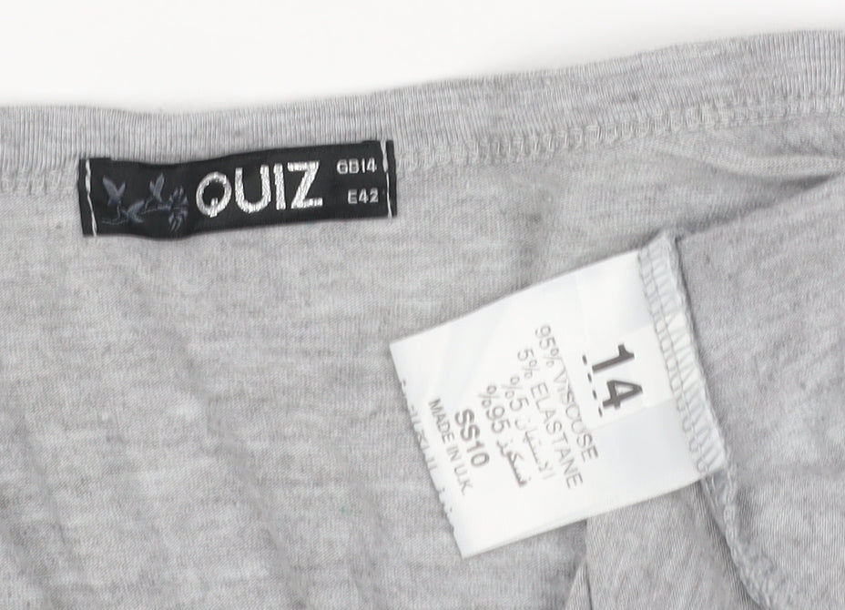 Quiz Women Grey Open Cardigan UK 14 Long Sleeve V-Neck Stretch Jersey