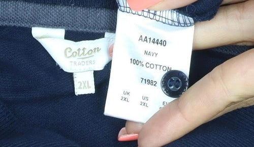 Cotton Traders Men’s Navy Blue 2XL Cotton Logo Short Sleeve Polo Shirt