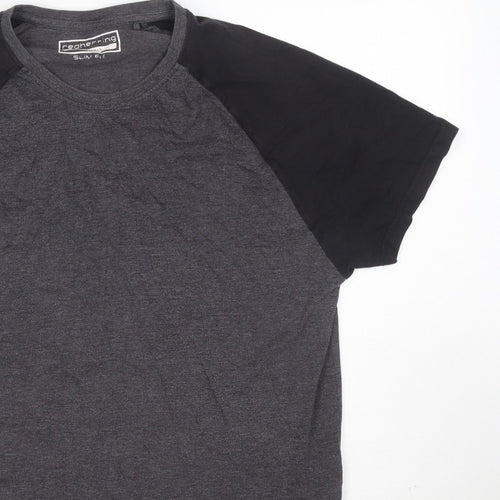 Cedherring Men's Grey Black Large Slim Fit Raglan Crew Neck T-Shirt