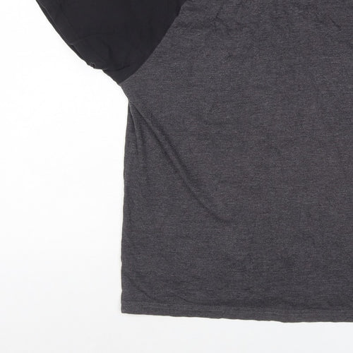 Cedherring Men's Grey Black Large Slim Fit Raglan Crew Neck T-Shirt