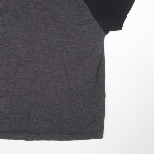 Cedherring Men's Grey Black Large Slim Fit Raglan Crew Neck T-Shirt