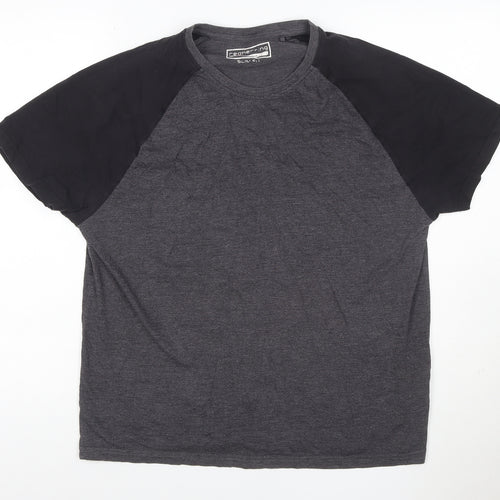 Cedherring Men's Grey Black Large Slim Fit Raglan Crew Neck T-Shirt