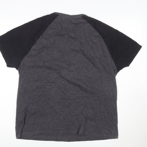 Cedherring Men's Grey Black Large Slim Fit Raglan Crew Neck T-Shirt