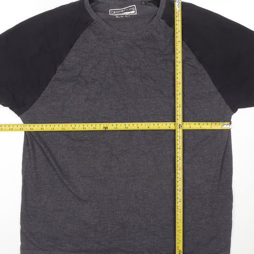 Cedherring Men's Grey Black Large Slim Fit Raglan Crew Neck T-Shirt
