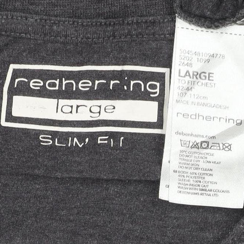 Cedherring Men's Grey Black Large Slim Fit Raglan Crew Neck T-Shirt