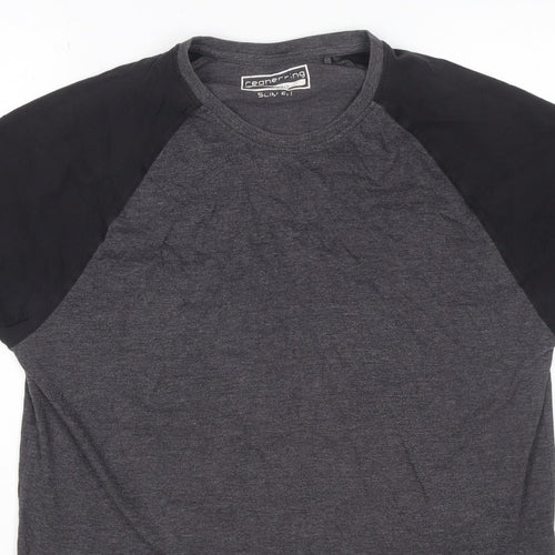 Cedherring Men's Grey Black Large Slim Fit Raglan Crew Neck T-Shirt