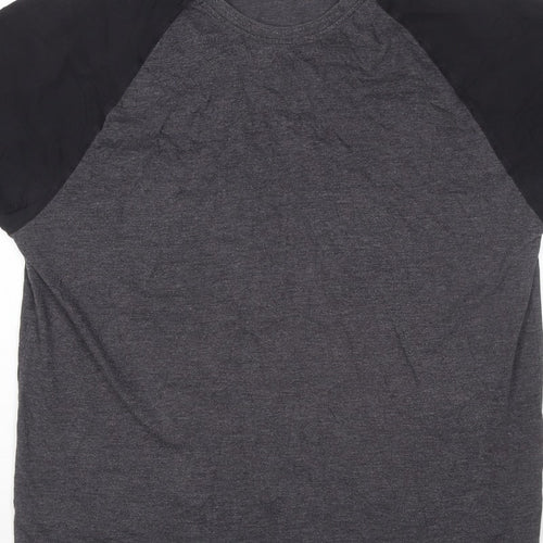 Cedherring Men's Grey Black Large Slim Fit Raglan Crew Neck T-Shirt