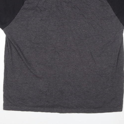 Cedherring Men's Grey Black Large Slim Fit Raglan Crew Neck T-Shirt