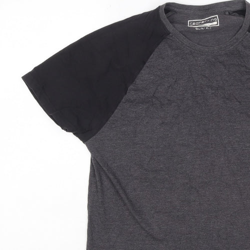 Cedherring Men's Grey Black Large Slim Fit Raglan Crew Neck T-Shirt