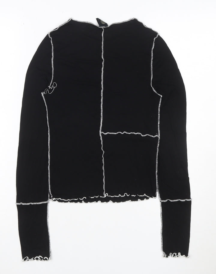 Urban Outfitters Women Black M Cropped Contrast Seam Long Sleeve T-Shirt