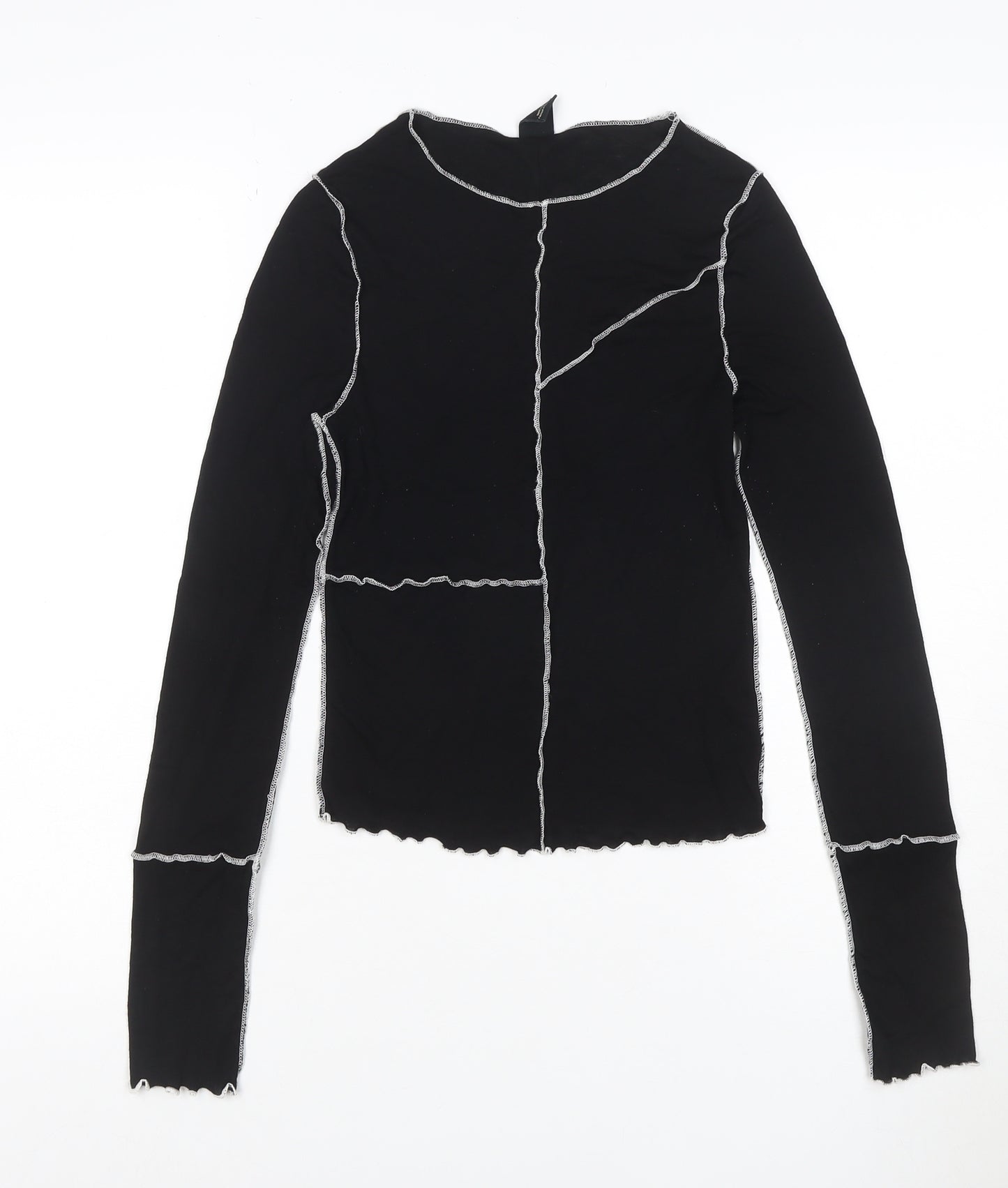 Urban Outfitters Women Black M Cropped Contrast Seam Long Sleeve T-Shirt