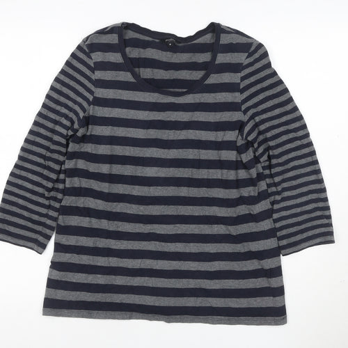 Hobbs London Women Blue Grey Stripe Jersey 3/4 Sleeve T-Shirt M
