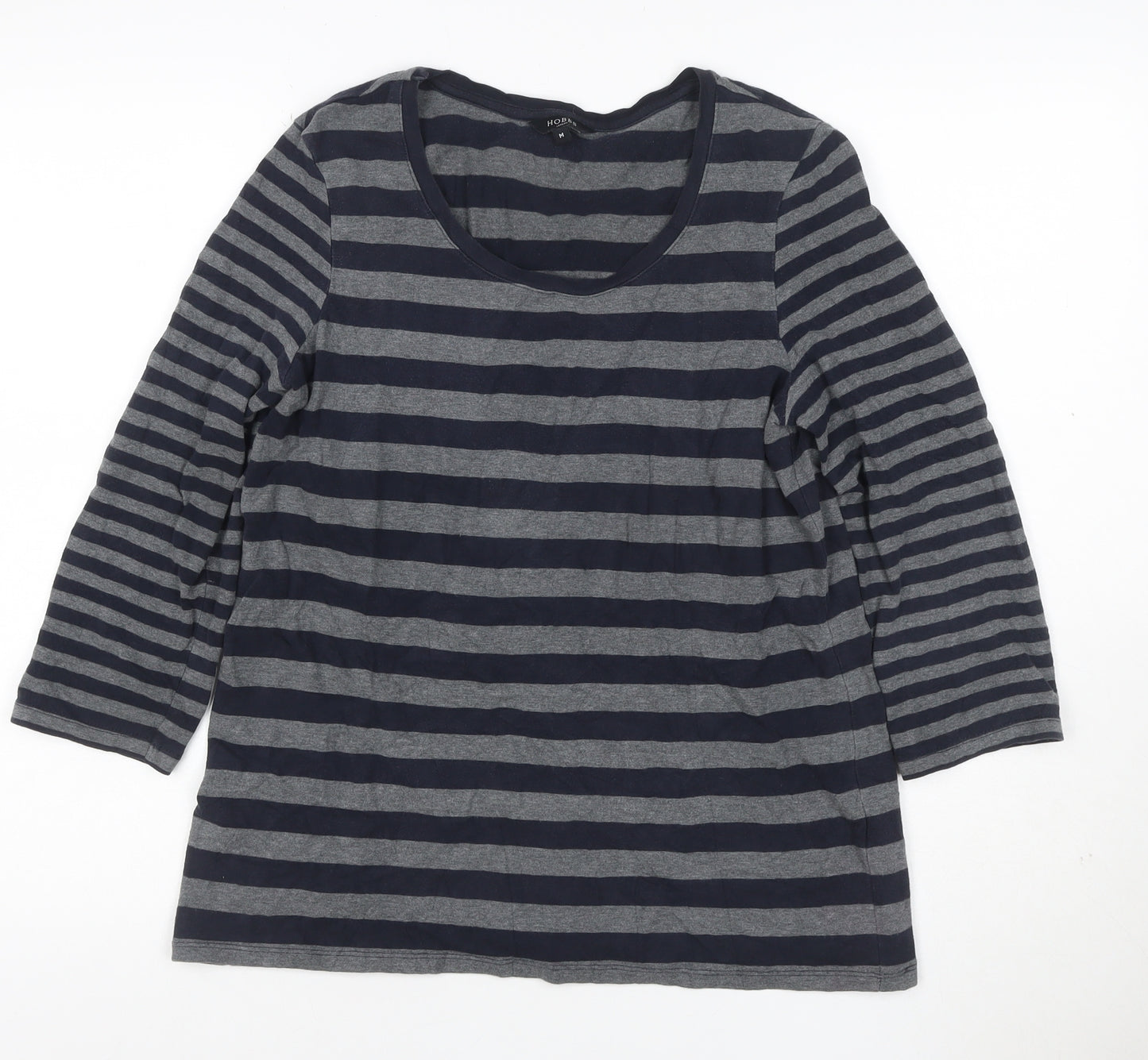 Hobbs London Women Blue Grey Stripe Jersey 3/4 Sleeve T-Shirt M