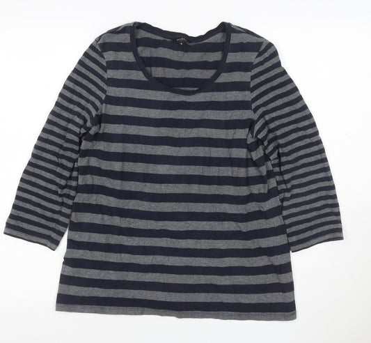 Hobbs London Women Blue Grey Stripe Jersey 3/4 Sleeve T-Shirt M