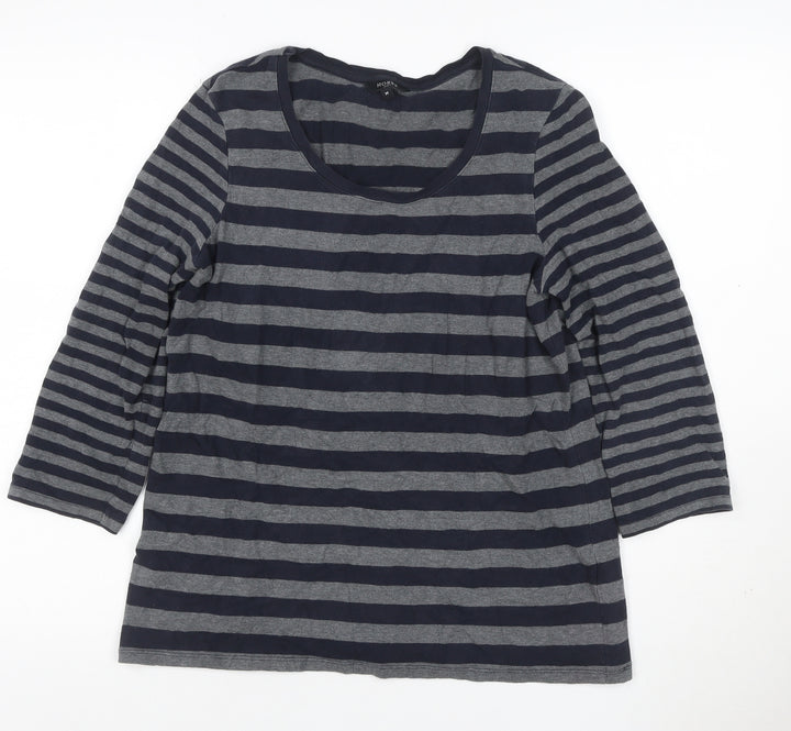 Hobbs London Women Blue Grey Stripe Jersey 3/4 Sleeve T-Shirt M
