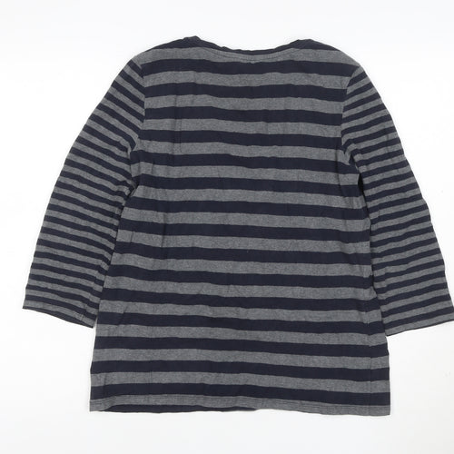 Hobbs London Women Blue Grey Stripe Jersey 3/4 Sleeve T-Shirt M