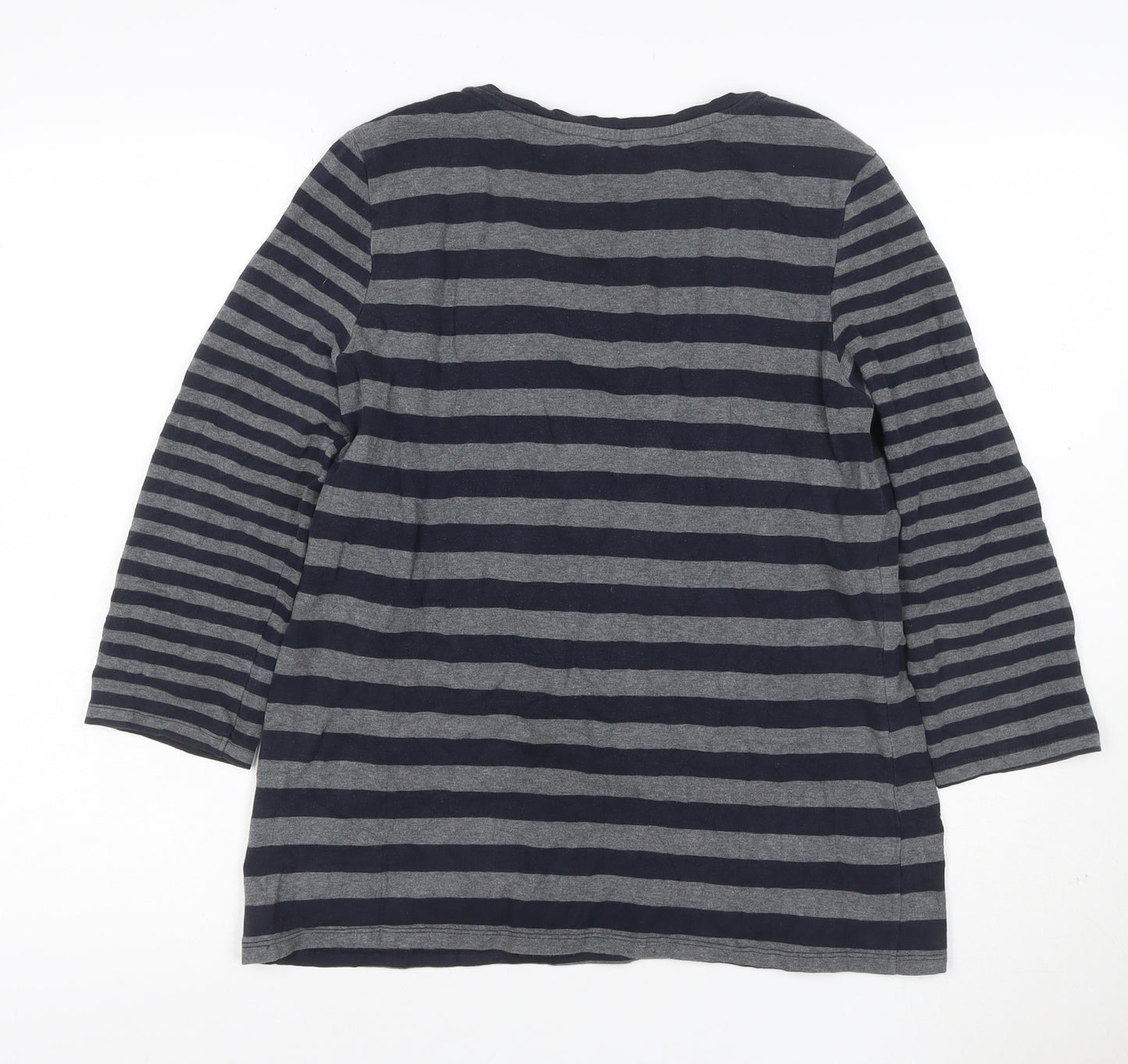 Hobbs London Women Blue Grey Stripe Jersey 3/4 Sleeve T-Shirt M