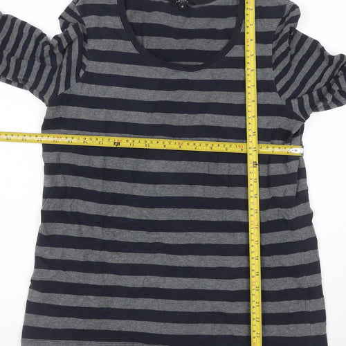 Hobbs London Women Blue Grey Stripe Jersey 3/4 Sleeve T-Shirt M
