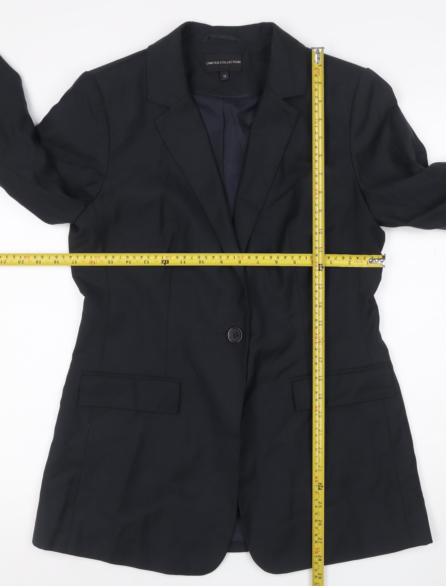 Marks & Spencer Women Black Size 12 Tailored Single-Breasted Blazer
