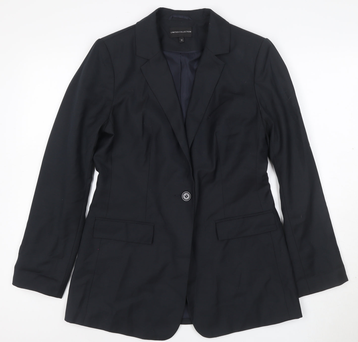 Marks & Spencer Women Black Size 12 Tailored Single-Breasted Blazer