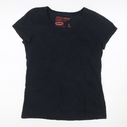 Superdry Women Black L Slim Fit Scoop Neck Cotton Jersey T-Shirt