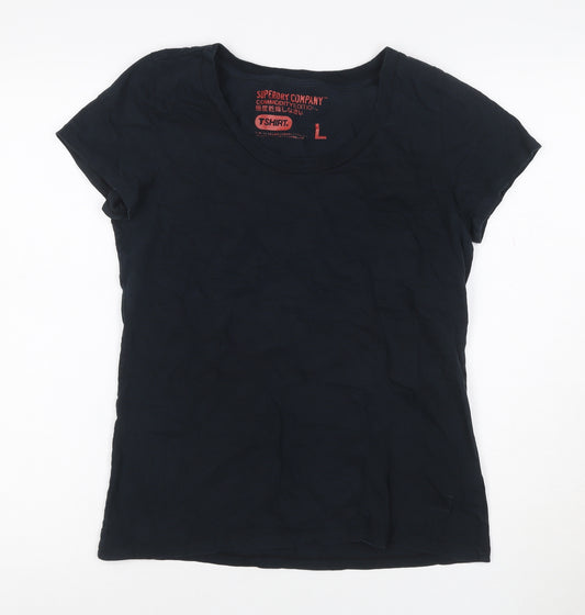 Superdry Women Black L Slim Fit Scoop Neck Cotton Jersey T-Shirt