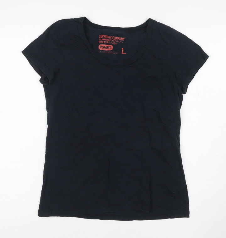 Superdry Women Black L Slim Fit Scoop Neck Cotton Jersey T-Shirt