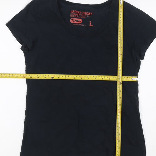 Superdry Women Black L Slim Fit Scoop Neck Cotton Jersey T-Shirt
