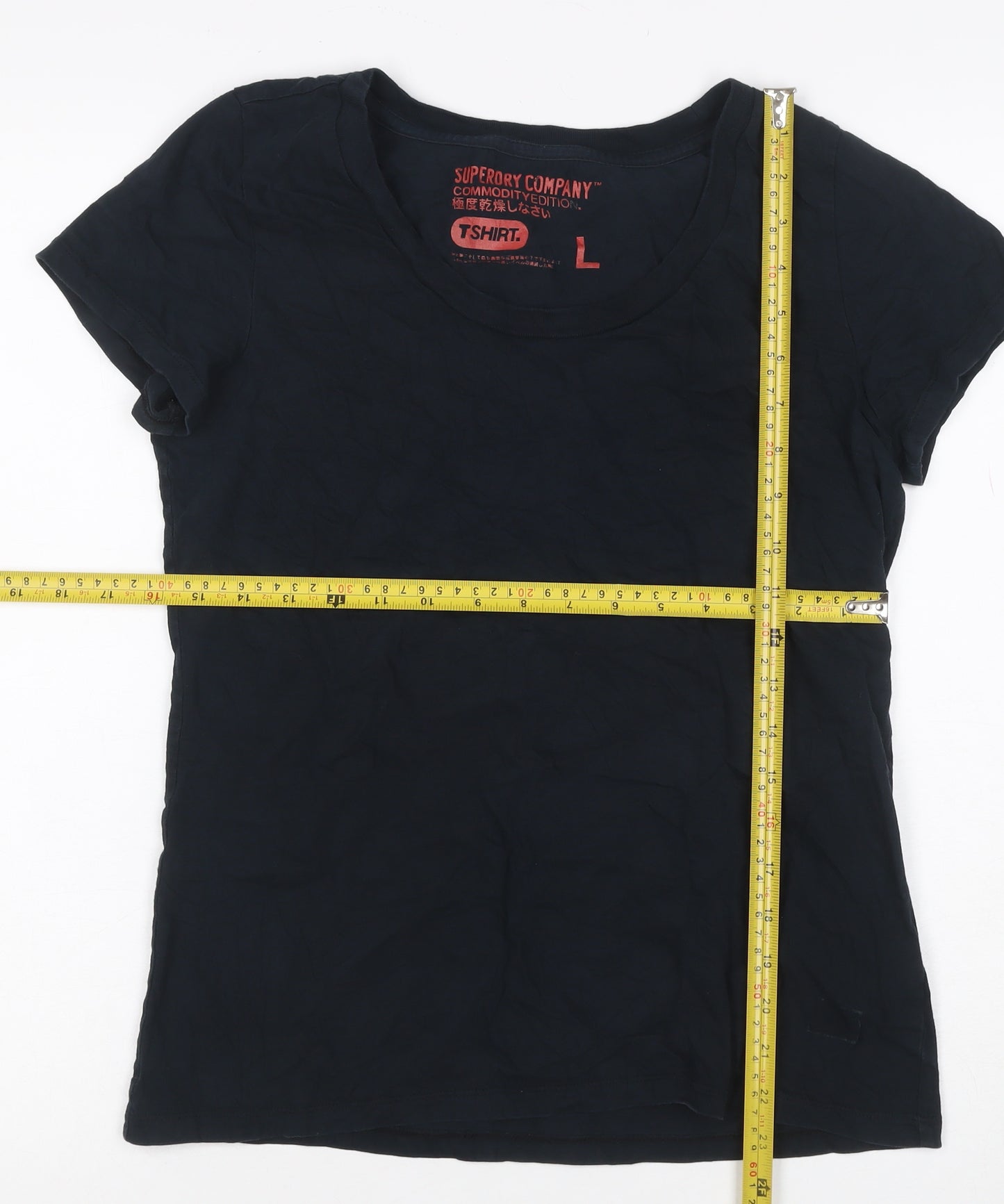 Superdry Women Black L Slim Fit Scoop Neck Cotton Jersey T-Shirt