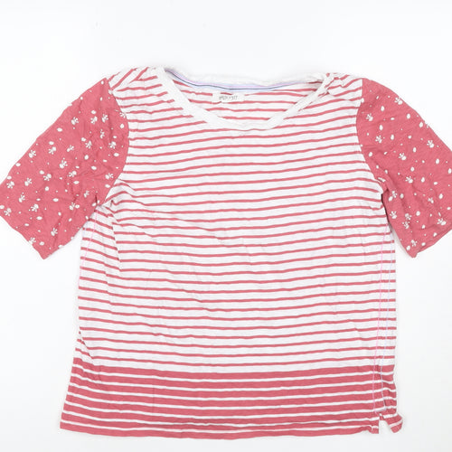 White Stuff Women Pink UK 12 Striped Floral Raglan Jersey T-Shirt