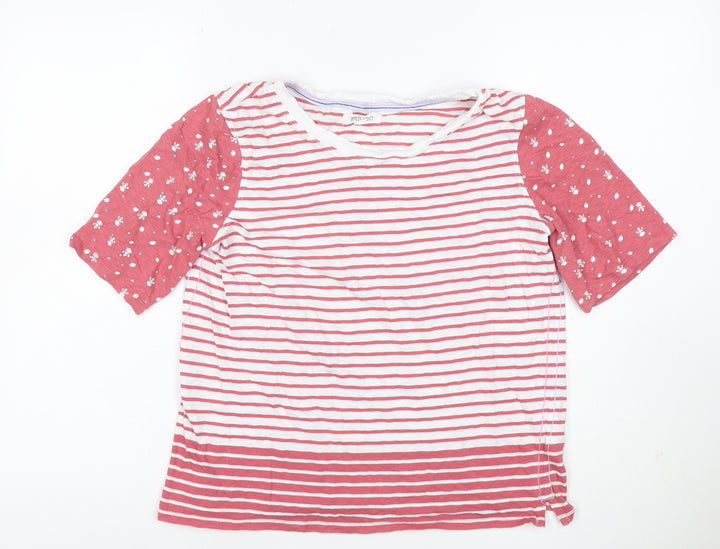 White Stuff Women Pink UK 12 Striped Floral Raglan Jersey T-Shirt
