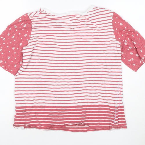 White Stuff Women Pink UK 12 Striped Floral Raglan Jersey T-Shirt