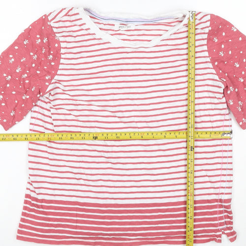 White Stuff Women Pink UK 12 Striped Floral Raglan Jersey T-Shirt