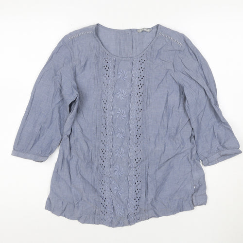Marks and Spencer Women Blue UK 12 Embroidered Cotton Tunic Blouse