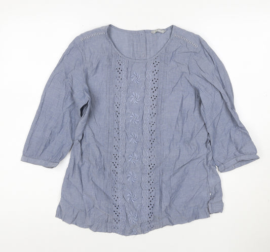 Marks and Spencer Women Blue UK 12 Embroidered Cotton Tunic Blouse