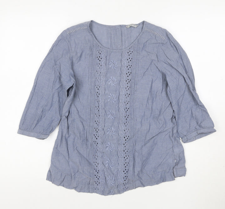Marks and Spencer Women Blue UK 12 Embroidered Cotton Tunic Blouse