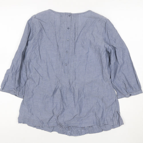 Marks and Spencer Women Blue UK 12 Embroidered Cotton Tunic Blouse